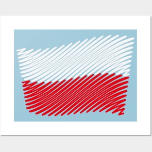 Poland Flag Scribble (White - Red) Posters and Art